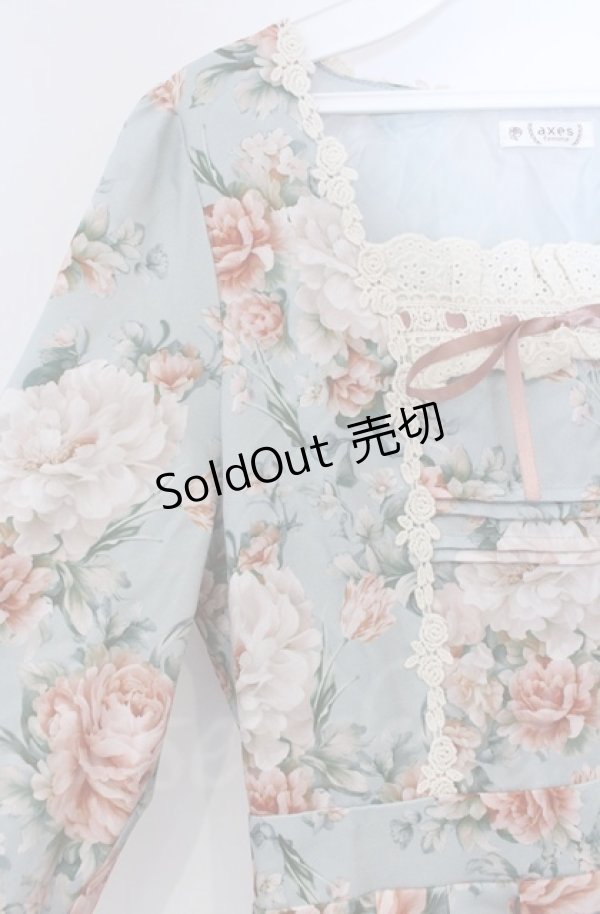 画像2: axes femme / ブルームフラワー柄ワンピース  ミント O-25-10-31-3030-AX-OP-IG-OS (2)