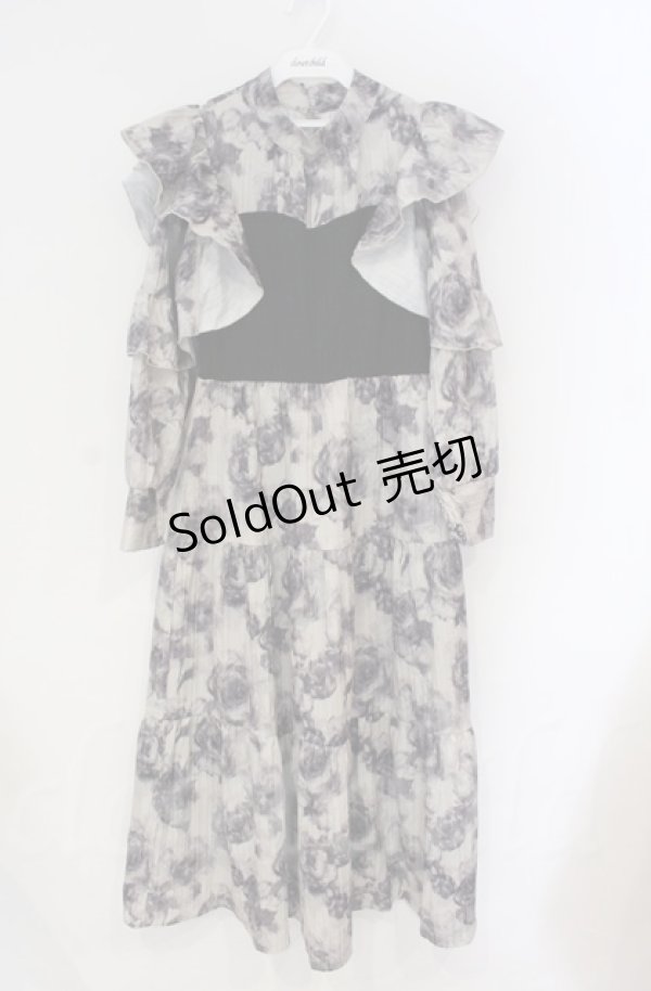 画像1: axes femme / グラデーションローズ柄ワンピース  クロ O-25-10-31-3032-AX-OP-IG-OS (1)