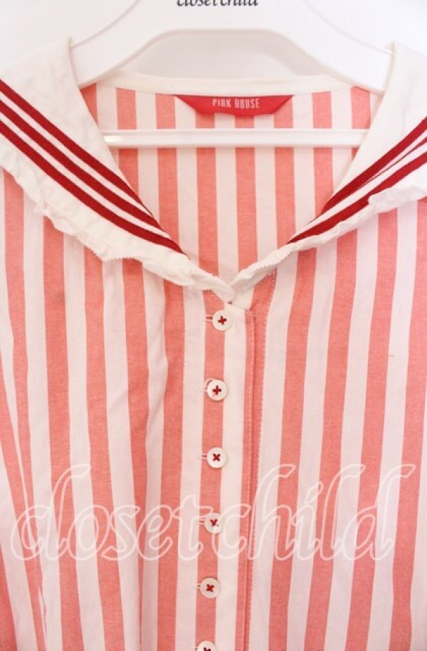 画像2: PINK HOUSE / セーラーカラーワンピース【お直しあり】  アカ×シロ O-25-10-31-015-LO-OP-IG-OS (2)