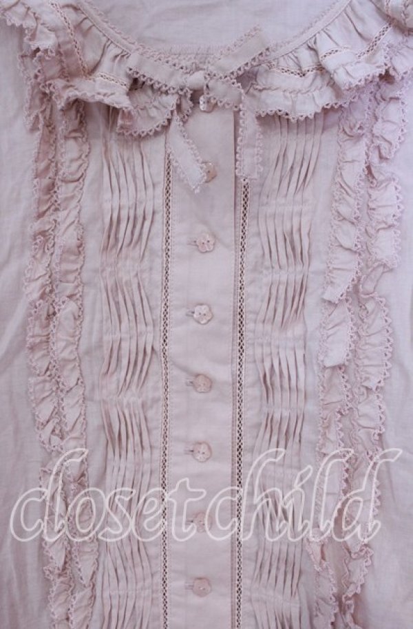 画像2: PINK HOUSE / ピンタックフリル長袖ブラウス【お直しあり】  ピンク O-25-10-31-003-LO-OP-IG-OS (2)