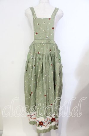 画像: WONDERFUL WORLD / マーガレット柄エプロン【お直しあり】  グリーン O-25-10-31-026-LO-OP-IG-OS