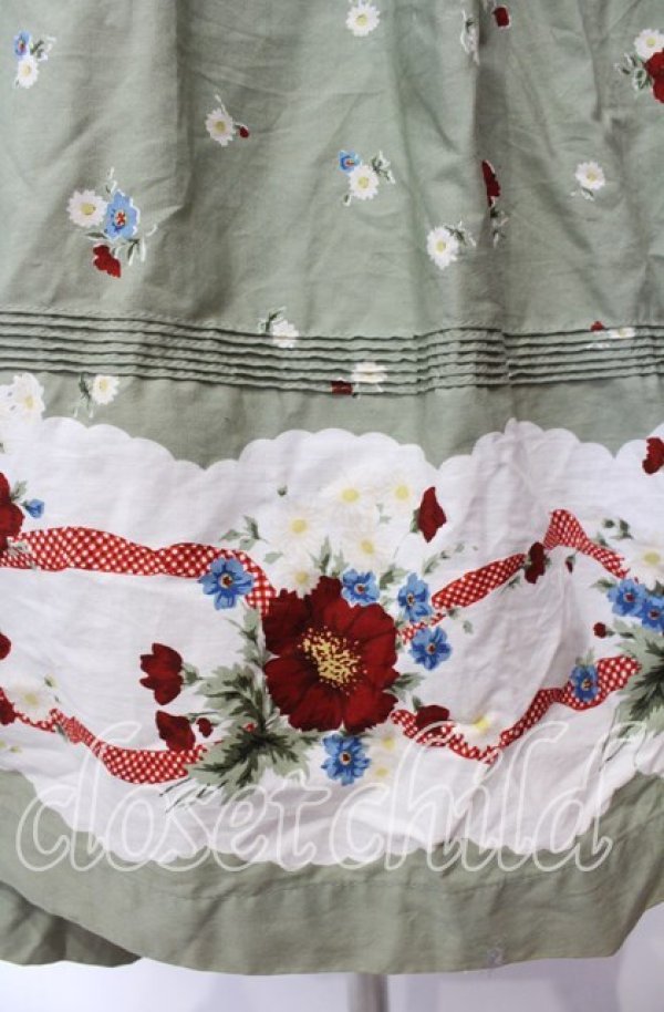 画像2: WONDERFUL WORLD / マーガレット柄エプロン【お直しあり】  グリーン O-25-10-31-026-LO-OP-IG-OS (2)