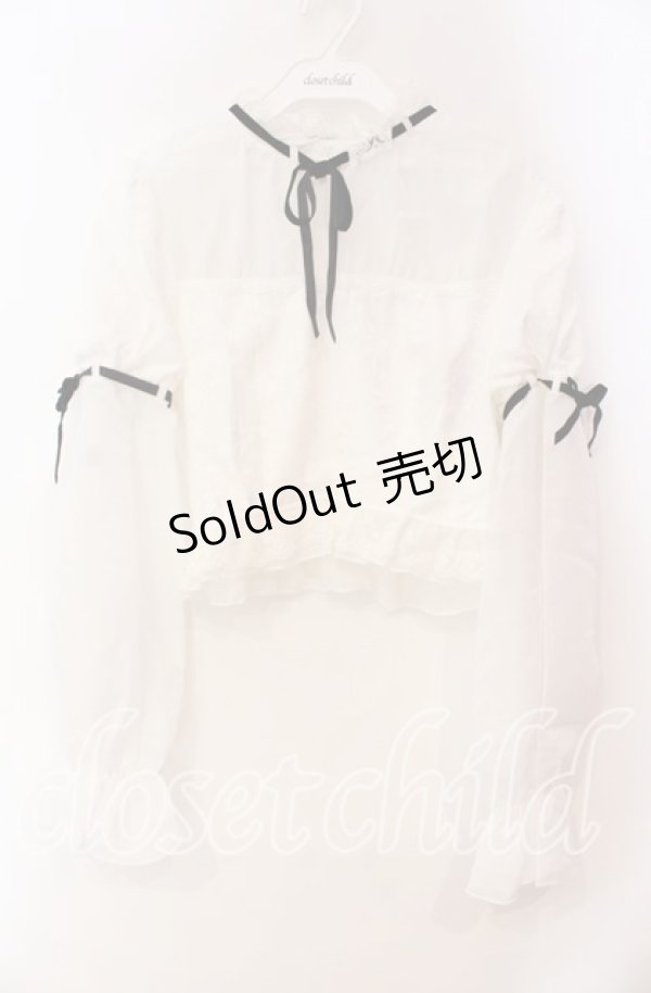 画像1: Bobon21 / ジャガード切り替えパフスリブラウス L シロ O-25-11-03-028-EL-BL-OW-OS (1)