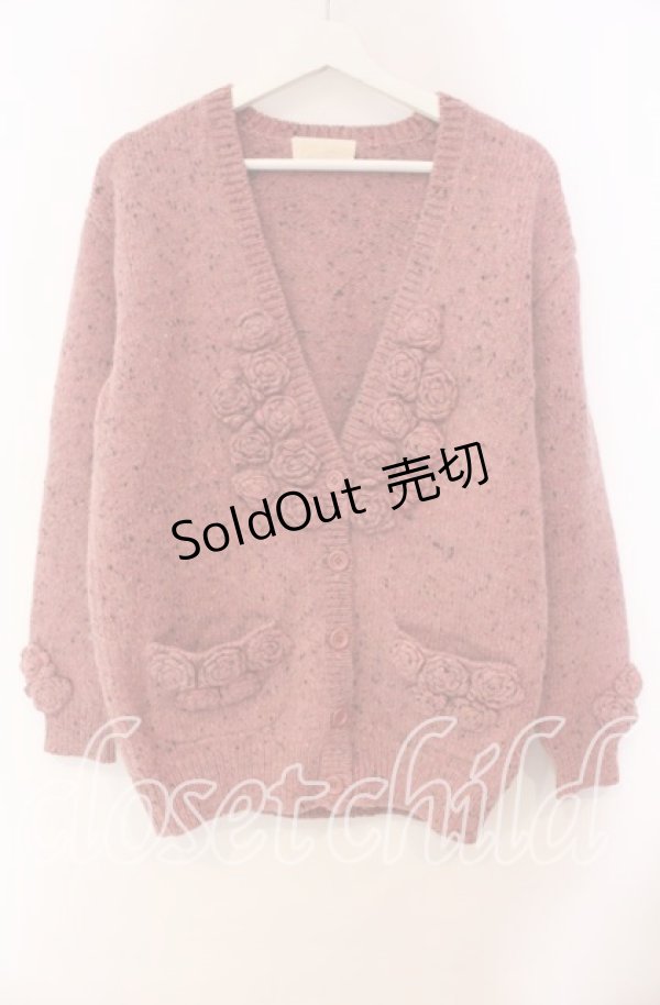 画像1: PINK HOUSE / ローズモチーフネップニットカーディガン  ピンク O-25-11-03-040-LO-TO-IG-OS (1)