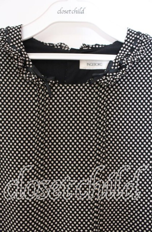 画像2: INGEBORG / ドット半袖ワンピース  クロ×アイボリー O-25-11-03-041-LO-OP-IG-ZT330 (2)
