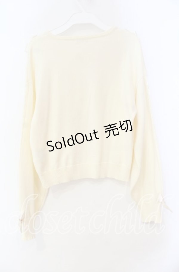 画像3: axes femme / サテンリボンニットカーディガン  アイボリー O-25-11-03-049-AX-TO-IG-OS (3)