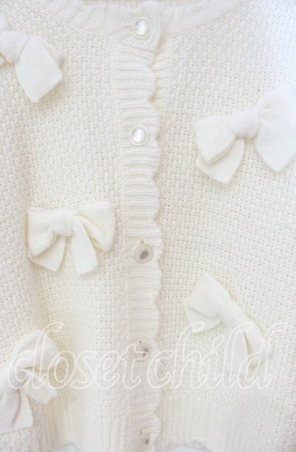 画像2: PINK HOUSE / リボンモチーフ使いニットカーディガン  アイボリー O-25-11-03-051-LO-TO-IG-OS (2)