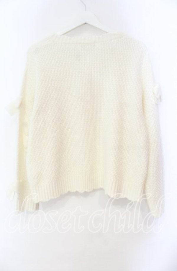 画像3: PINK HOUSE / リボンモチーフ使いニットカーディガン  アイボリー O-25-11-03-051-LO-TO-IG-OS (3)