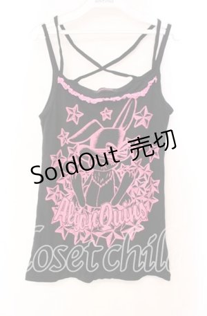 画像: ALGONQUINS / うさぎプリントクロスキャミソール  ブラック×ピンク O-25-11-03-055-AL-TO-IG-OS