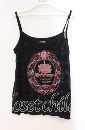 画像: H jelly / カメオプリントキャミソール  ブラック×ピンク O-25-11-03-056-HN-TO-IG-OS