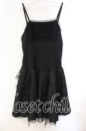 画像: Qutie Frash / 胸フリルキャミソールワンピース  ブラック O-25-11-03-058-QU-OP-IG-OS