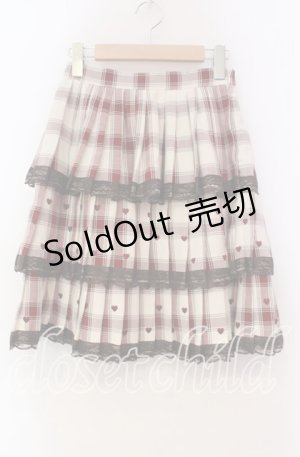 画像: mille fille close by LODISPOTTO / ショコラハートチェックスカート S ベージュ×アカ O-25-11-03-080-LO-SK-OW-OS