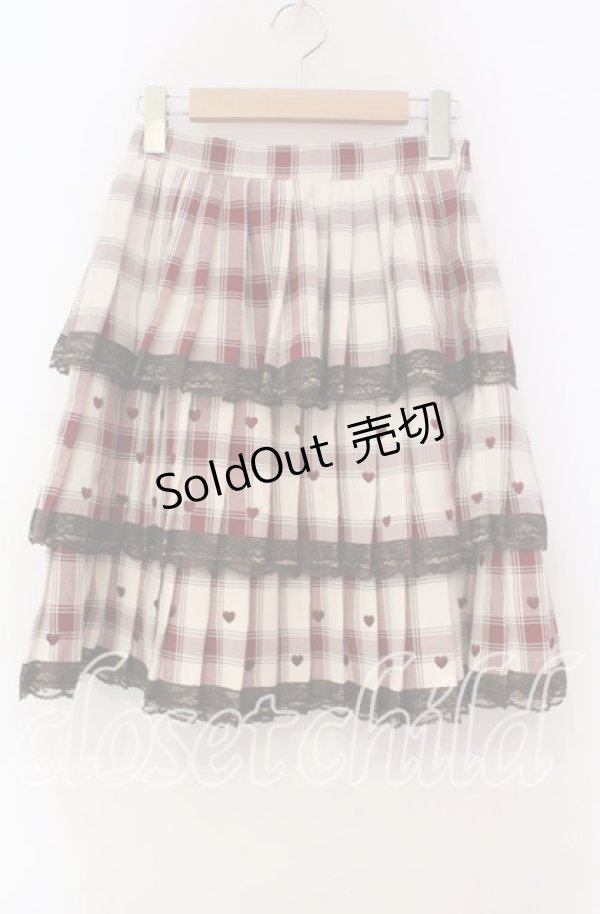 画像1: mille fille close by LODISPOTTO / ショコラハートチェックスカート S ベージュ×アカ O-25-11-03-080-LO-SK-OW-OS (1)