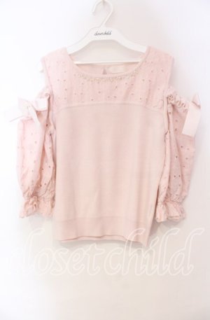 画像: LODISPOTTO / レース切り替えオフショルニット M ピンク O-25-11-03-087-LO-TO-OW-OS