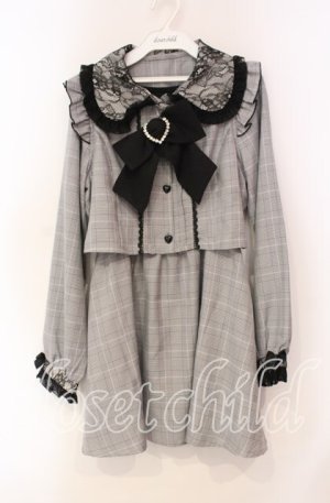 画像: DearMyLove / セットアップ風レース重ねリボンワンピース M グレーチェック O-25-11-03-089-EL-OP-OW-OS