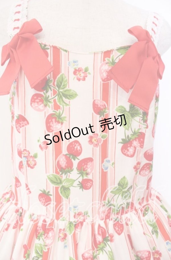 画像2: heavenlygarden / イチゴ編み上げジャンパースカート  シロ×アカ O-25-11-03-009-LO-OP-IG-OS (2)