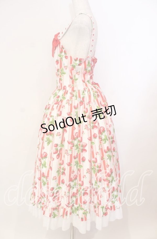 画像4: heavenlygarden / イチゴ編み上げジャンパースカート  シロ×アカ O-25-11-03-009-LO-OP-IG-OS (4)