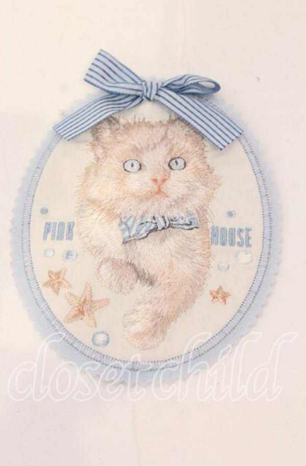 画像1: PINK HOUSE / さざ波とねこ刺繍ブローチ  サックス O-25-11-03-003-LO-TO-IG-OS (1)