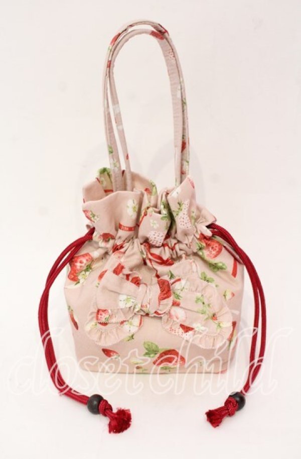 画像1: PINK HOUSE / リボン付き巾着  いちご柄ピンク O-25-11-03-004-LO-BG-IG-ZT273 (1)