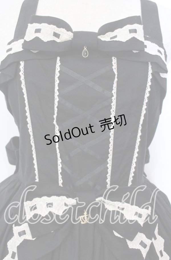 画像2: metamorphose / はしごレースジャンパースカート（無地）  クロ×オフ O-25-11-04-040-ME-OP-IG-OS (2)