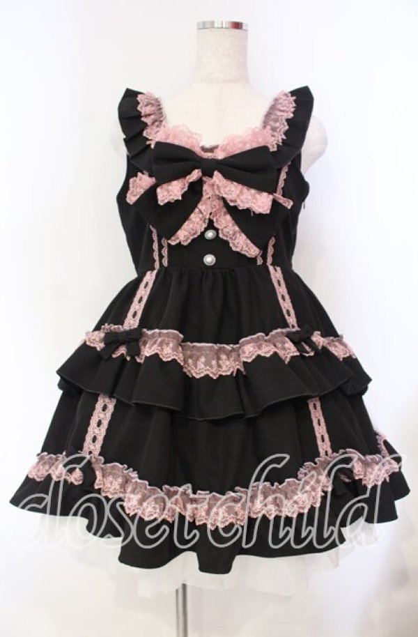画像1: DearMyLoveEmily / フリルたっぷりはしごレースリボンジャンスカ M クロ×ピンク O-25-11-04-042-LO-OP-IG-OS (1)