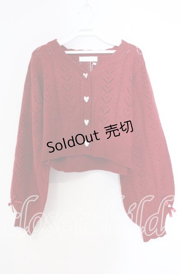 画像1: DearMyLove / キラキラハート編み柄ショートカーディガン M〜L アカ O-25-11-04-006-EL-TO-OW-OS (1)