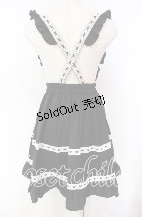 画像3: DearMyLove / はしごレースサス付きフリルリボンスカート S クロ O-25-11-04-051-EL-SK-OW-OS (3)