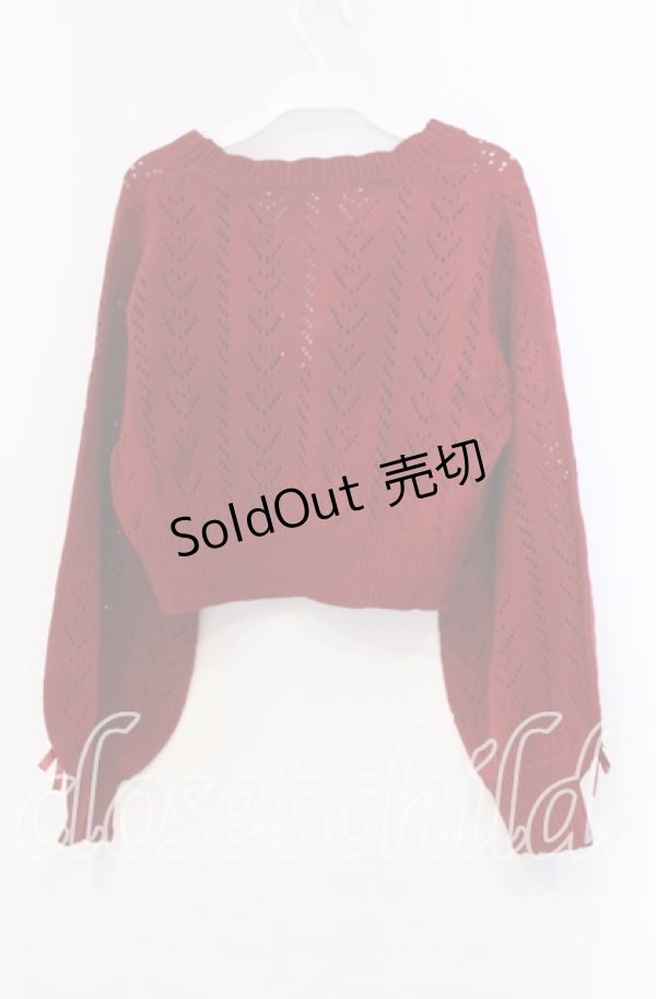 画像3: DearMyLove / キラキラハート編み柄ショートカーディガン M〜L アカ O-25-11-04-006-EL-TO-OW-OS (3)