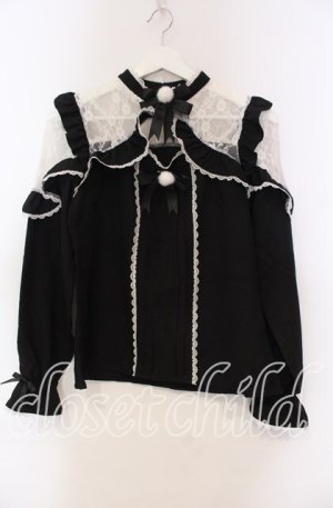 画像: DearMyLove / レースフリルポンポンリボンブラウス M クロ O-25-11-04-007-EL-BL-OW-OS