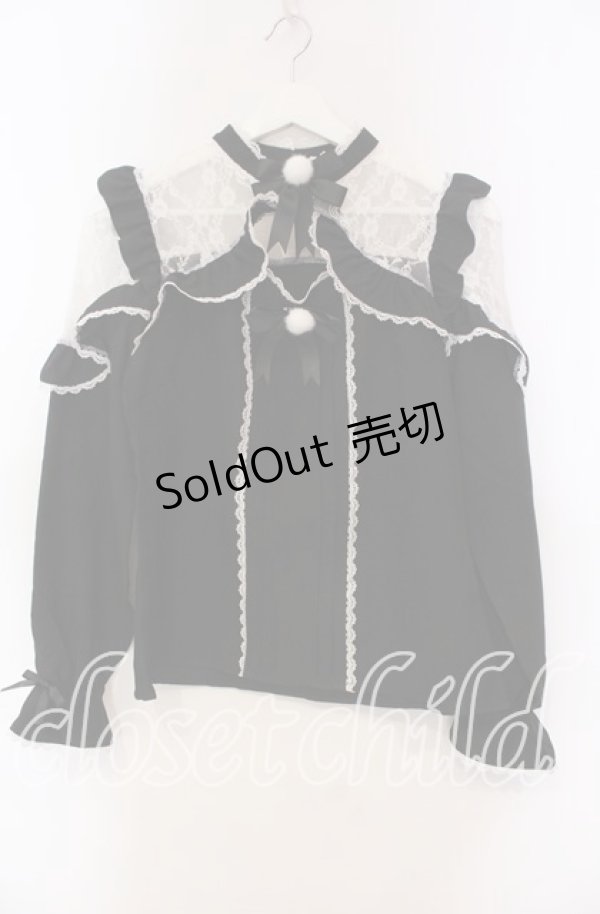 画像1: DearMyLove / レースフリルポンポンリボンブラウス M クロ O-25-11-04-007-EL-BL-OW-OS (1)