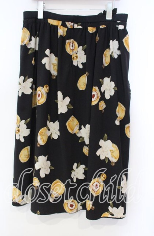 画像3: KANEKO ISAO / クチナシ&香水瓶柄スカート  クロ O-25-11-04-063-EL-SK-OW-ZT1219X (3)