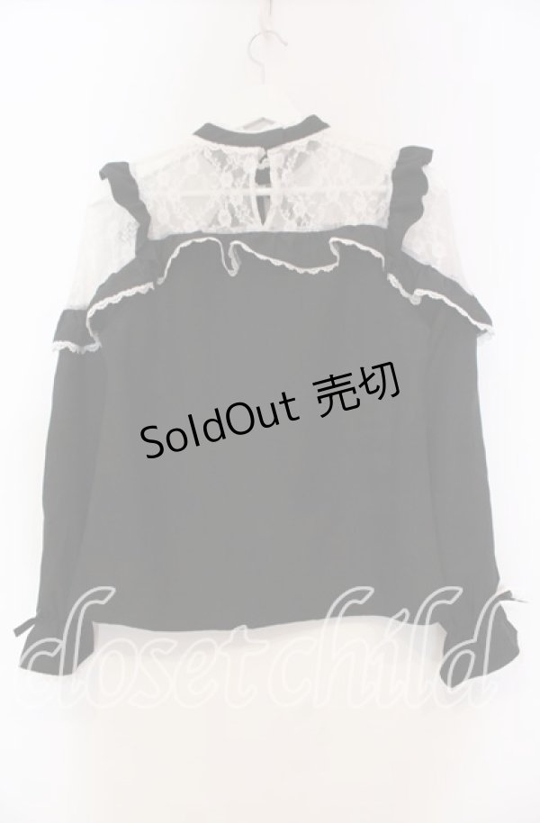 画像3: DearMyLove / レースフリルポンポンリボンブラウス M クロ O-25-11-04-007-EL-BL-OW-OS (3)