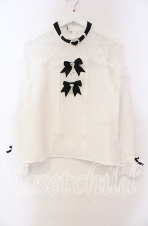 画像: DearMyLove / ハートビジューリボンオフショル風レースブラウス M シロ O-25-11-04-008-EL-BL-OW-OS