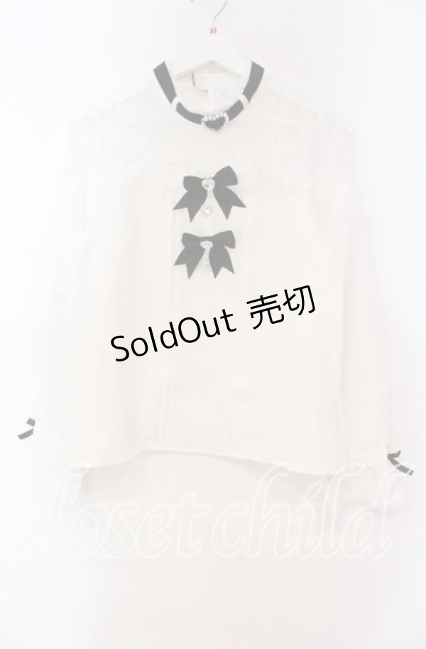 画像1: DearMyLove / ハートビジューリボンオフショル風レースブラウス M シロ O-25-11-04-008-EL-BL-OW-OS (1)