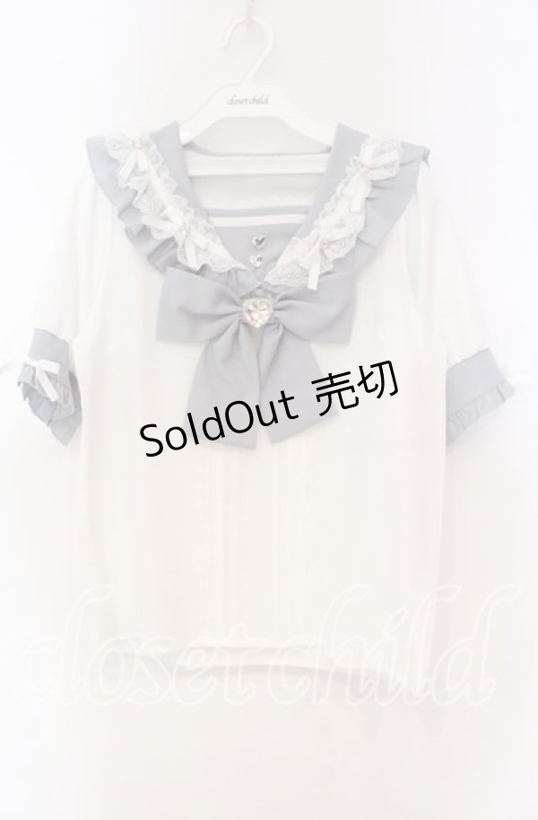 画像1: Dear My Love / ハートリボンたっぷりフリルセーラーブラウス M サックス O-25-11-04-009-EL-BL-OW-OS (1)