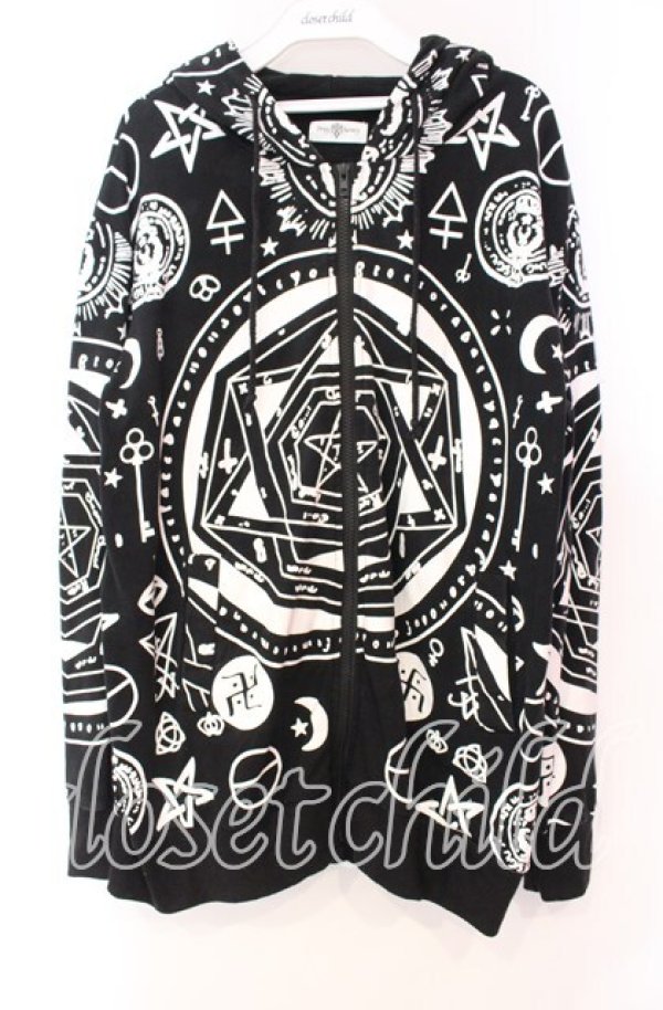 画像1: Drug Honey / 魔法陣総柄ジップパーカー  ブラック O-25-11-04-078-PU-TO-IG-ZT1211F (1)