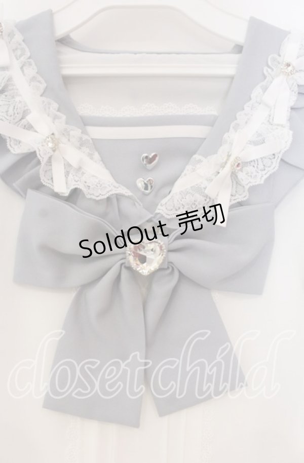画像2: Dear My Love / ハートリボンたっぷりフリルセーラーブラウス M サックス O-25-11-04-009-EL-BL-OW-OS (2)