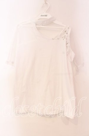 画像: Drug Honey / メッシュ切り替えチョーカーカットソー  ホワイト O-25-11-04-081-PU-TO-IG-OS