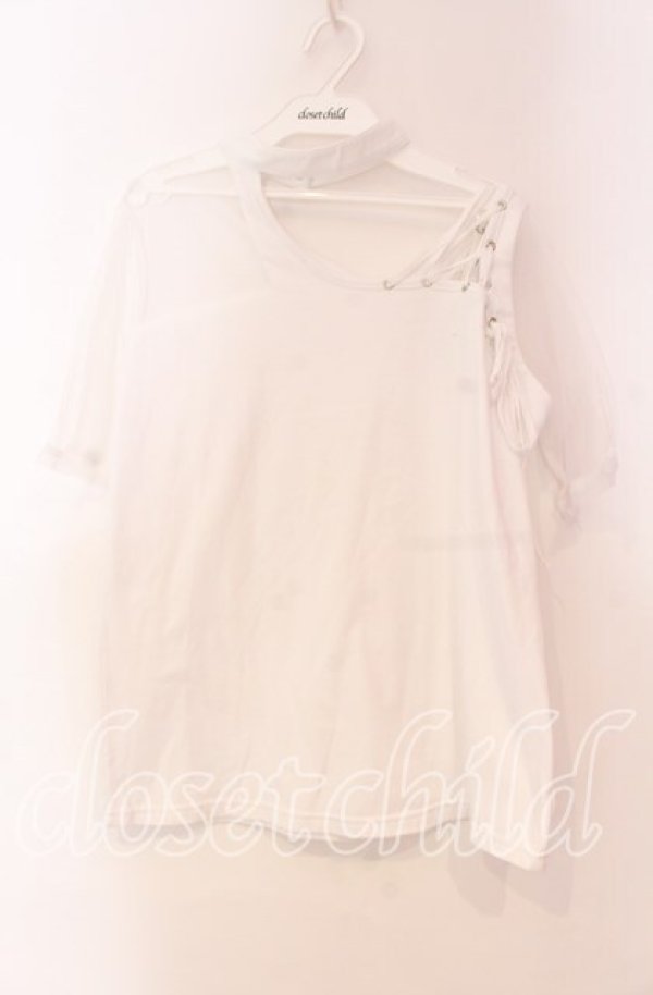 画像1: Drug Honey / メッシュ切り替えチョーカーカットソー  ホワイト O-25-11-04-081-PU-TO-IG-ZT396 (1)