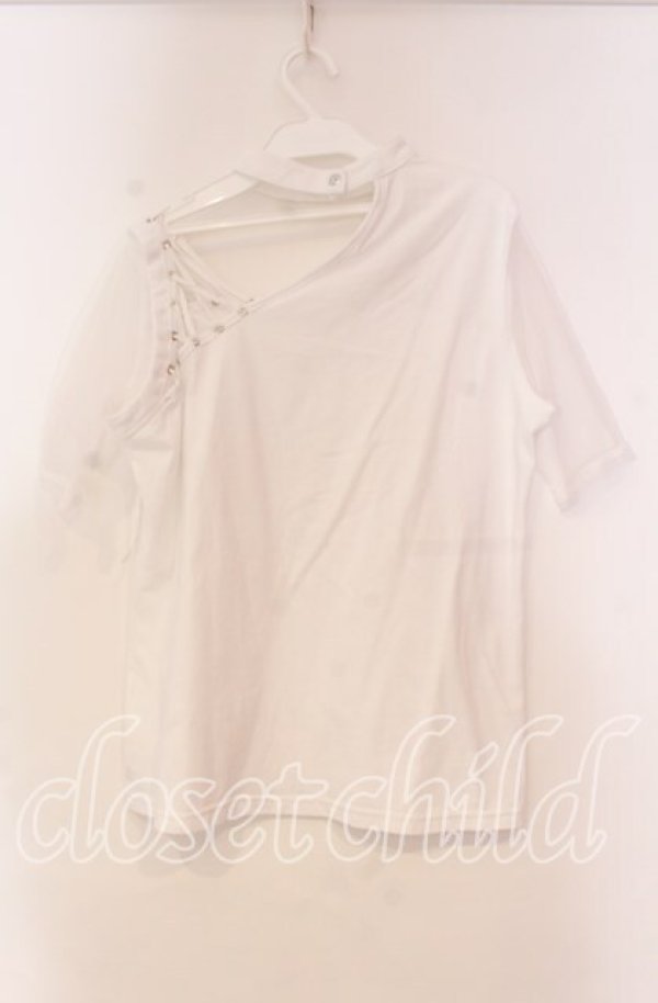 画像2: Drug Honey / メッシュ切り替えチョーカーカットソー  ホワイト O-25-11-04-081-PU-TO-IG-ZT396 (2)