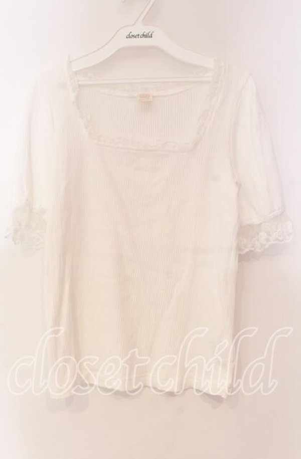 画像1: Secret Honey / スクエア襟テレコTシャツ 0 シロ O-25-11-04-084-CA-TS-YM-ZT179 (1)