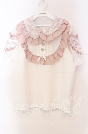 画像: DearMyLove / 袖ハートレースヨークブラウス M ピンク O-25-11-04-010-EL-BL-OW-OS