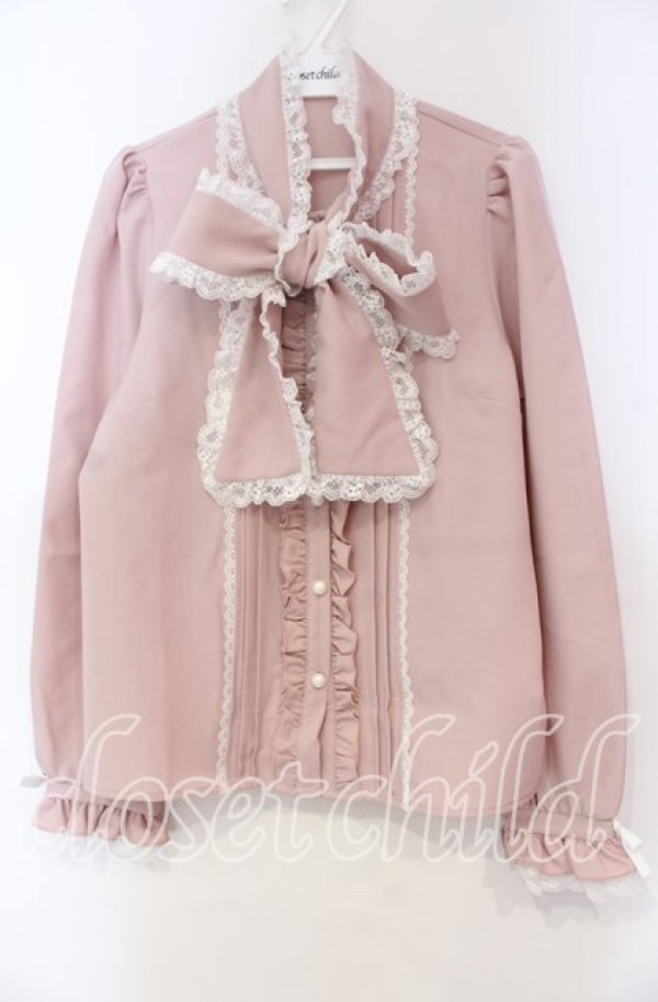 画像1: Dear My Love / レースフリルたっぷり上品ボウタイリボンブラウス M ピンク O-25-11-04-012-EL-BL-OW-OS (1)