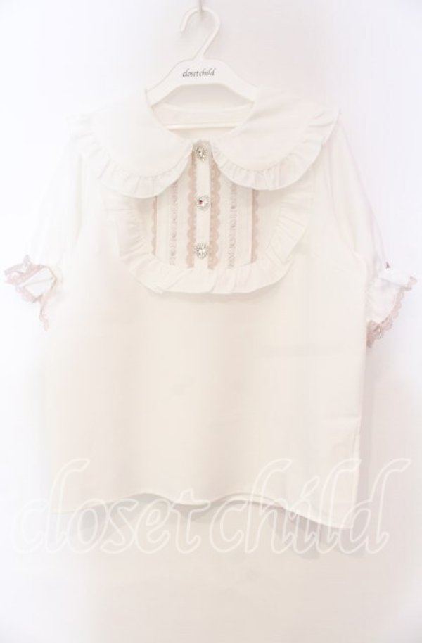 画像1: DearMyLove / ヨークフリルはしごレースうさみみブラウス M シロ×ピンク O-25-11-04-018-EL-BL-OW-ZT249 (1)