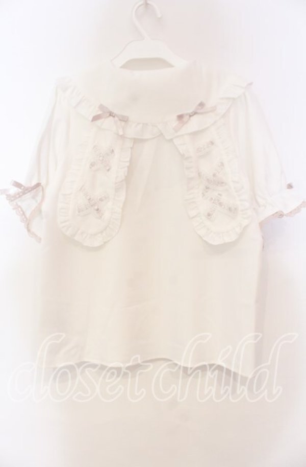 画像3: DearMyLove / ヨークフリルはしごレースうさみみブラウス M シロ×ピンク O-25-11-04-018-EL-BL-OW-ZT249 (3)