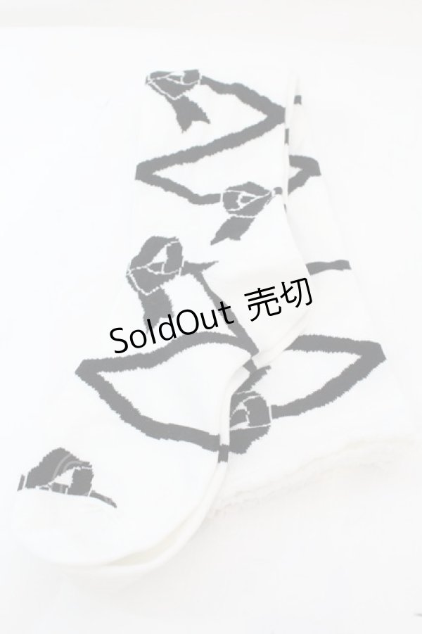 画像1: BABY,THE STARS SHINE BRIGHT / レースアップリボン柄オーバーニーソックス  シロ×クロ O-25-11-06-048-BA-ZA-IG-OS (1)