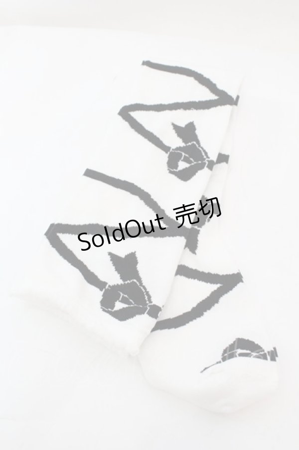 画像2: BABY,THE STARS SHINE BRIGHT / レースアップリボン柄オーバーニーソックス  シロ×クロ O-25-11-06-048-BA-ZA-IG-OS (2)