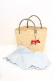画像1: PINK HOUSE / ギンガム巾着麦わらバッグ  サックスギンガム O-25-11-06-066-LO-BG-IG-ZT274 (1)