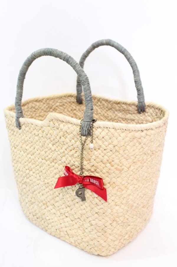 画像3: PINK HOUSE / ギンガム巾着麦わらバッグ  サックスギンガム O-25-11-06-066-LO-BG-IG-ZT274 (3)