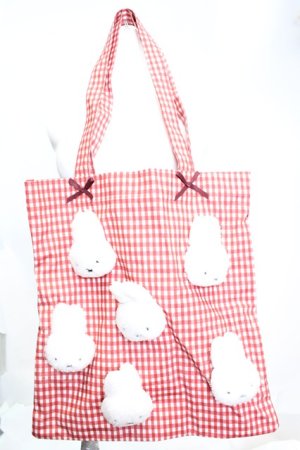 画像: merry jenny / ギンガムもこもこmiffyトート  アカ O-25-11-06-067-LO-BG-IG-OS
